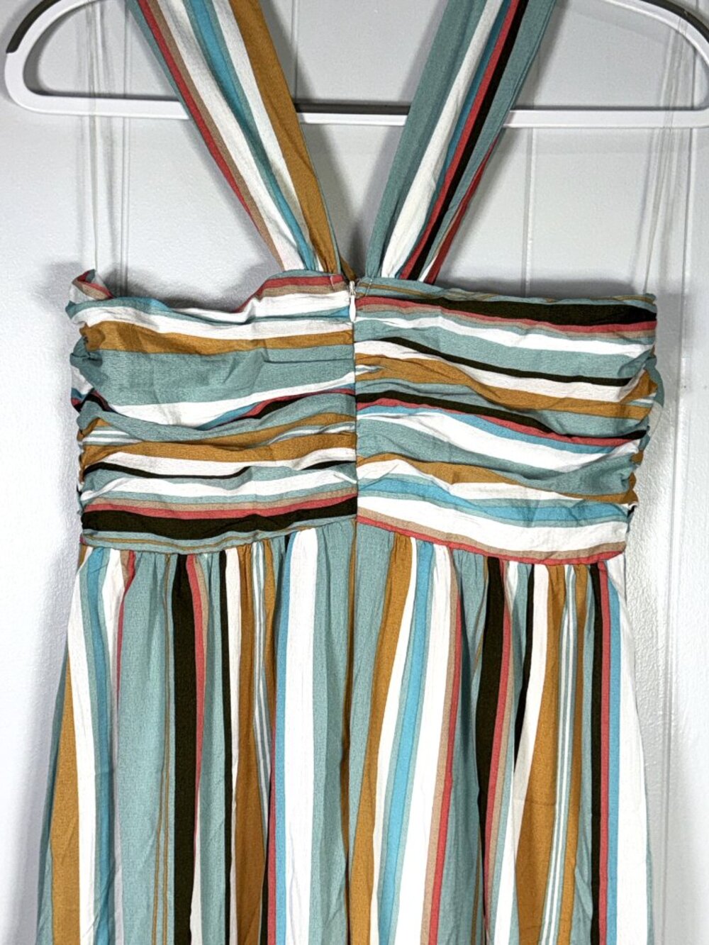Anthropologie Listicle Multi-Color Striped Halter Maxi V-Neck Ruffle Dress M NEW - Picture 6 of 8